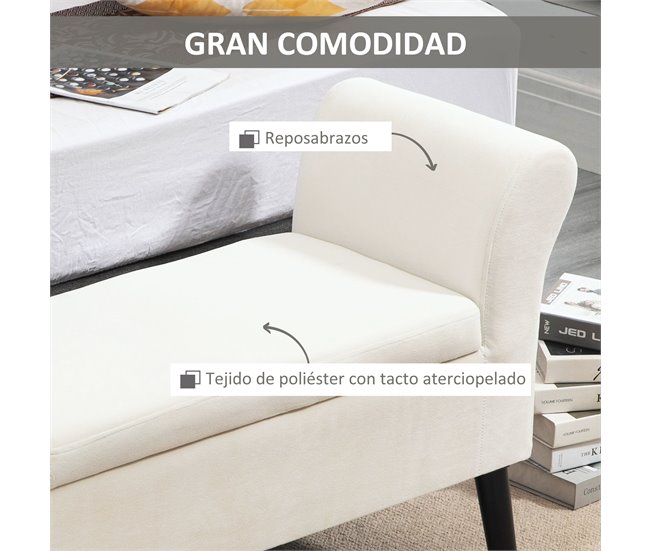 Banco de Cama Poliéster, Espuma, Madera de Caucho HOMCOM Crudo