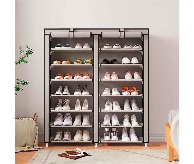 Armario Zapatero Tela 2 Puertas Cremallera Nyana Home 28 pares 92 Beige