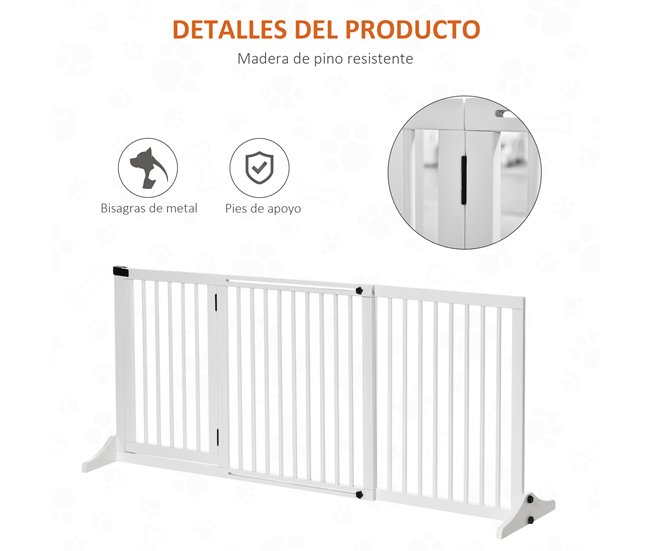 Barrera para Mascotas Madera de Pino PawHut Blanco