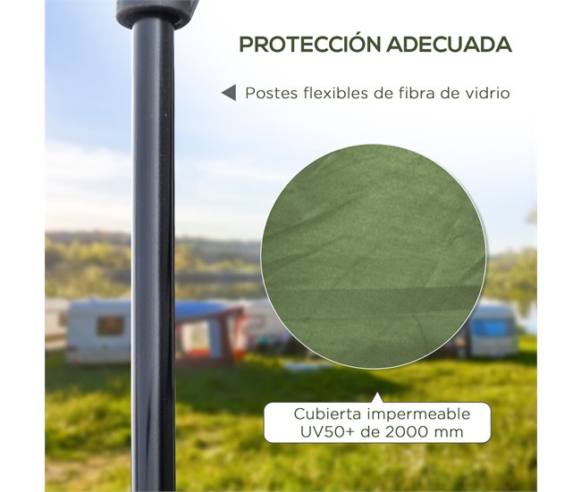 Tienda de Campaña Tafetán 210T, Fibra de Vidrio, Metal Outsunny Verde