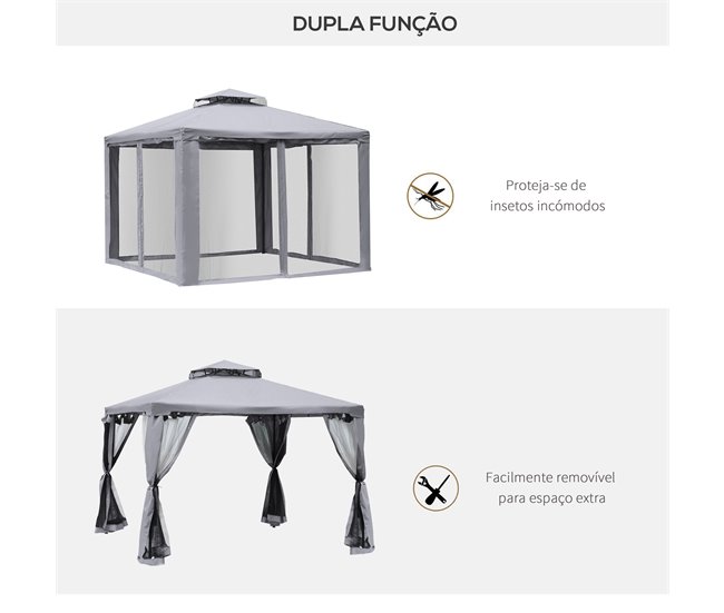 Cenador de Jardín Metal, Poliéster Outsunny 294x294 Gris