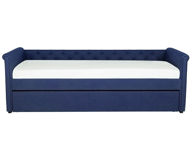 Beliani Cama nido Poliéster LIBOURNE 184x220 Azul Marino