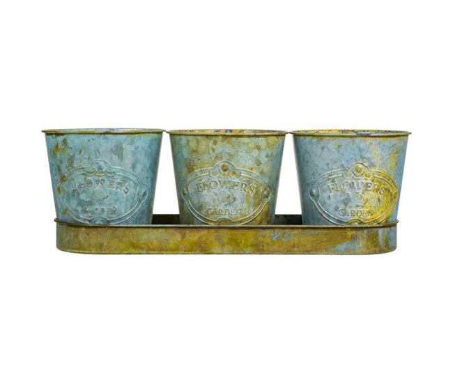 3 Cubos de metal y Bandeja Verde