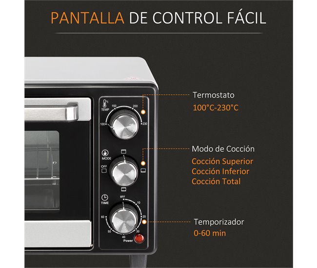 Horno Eléctrico Metal HOMCOM, hogar - cocina Negro/ Inox