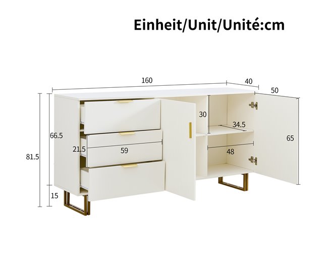 Aparador con 2 puertas y 3 cajónes Blanco