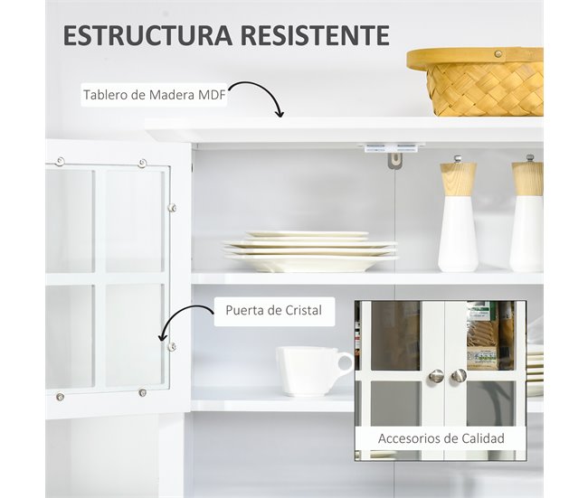 Alacena de Cocina MDF, Vidrio Templado HOMCOM, hogar - cocina 68 Blanco