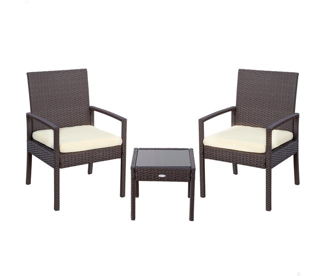 Conjunto muebles terraza con sillones y mesita ratán Aktive Negro