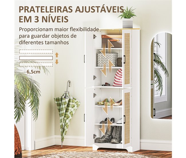 Aparador de Cocina Melamina de Madera, Ratán HOMCOM Blanco