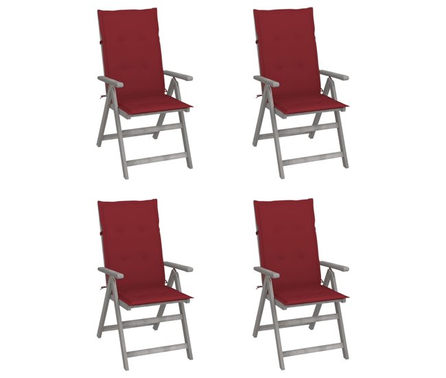 Conforama vidaXL Sillas de jardín reclinables 4 uds madera maciza acacia cojines