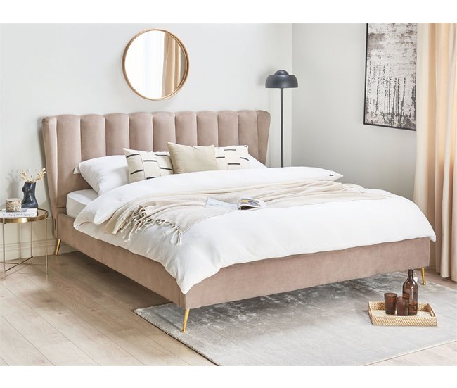 Beliani Cama con somier Terciopelo MIRIBEL 207x218 Beige