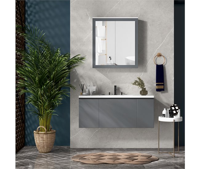 Armario con Espejo MDF, Vidrio kleankin, hogar - baño Blanco