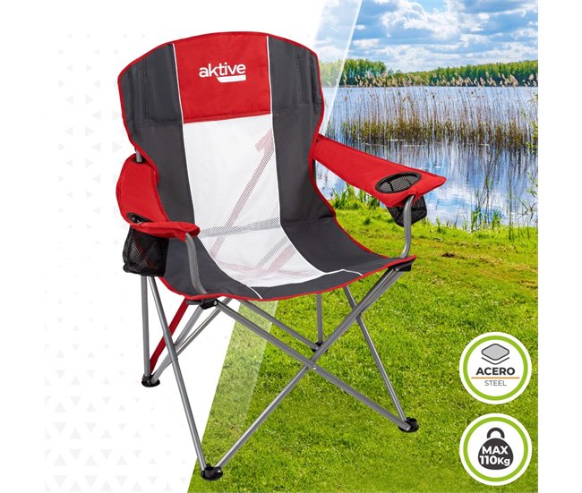 Silla plegable camping XL con posavasos Aktive Rojo