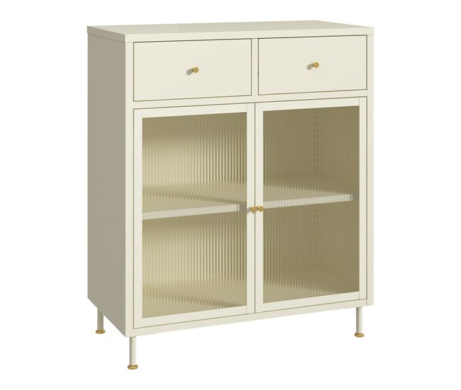 Aparador Lindau con 2 cajones puerta de cristal [en.casa] Crema