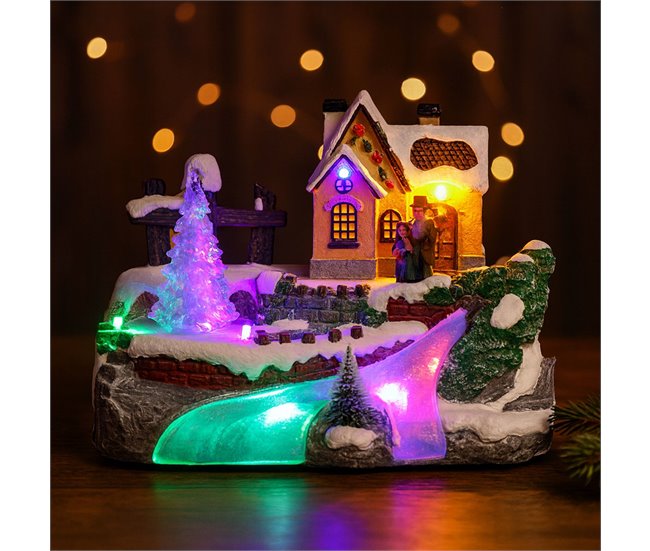 Escena Invernal Decorativa con movimiento y luces LED Multicolor