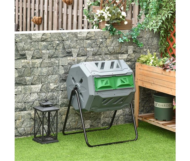 Compostador de Tambor Acero, PP Outsunny Gris