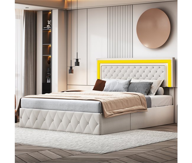 Cama con almacenamiento 200x180 Beige
