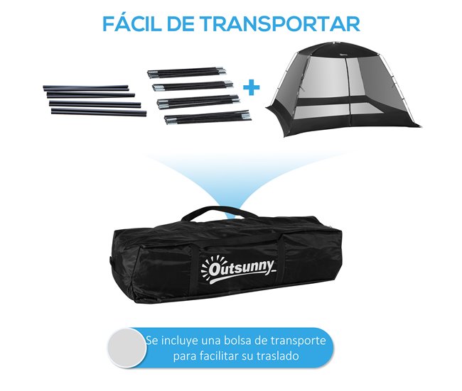 Carpa con Mosquiteras Poliéster, Textilene, Fibra Outsunny 300x300 Negro