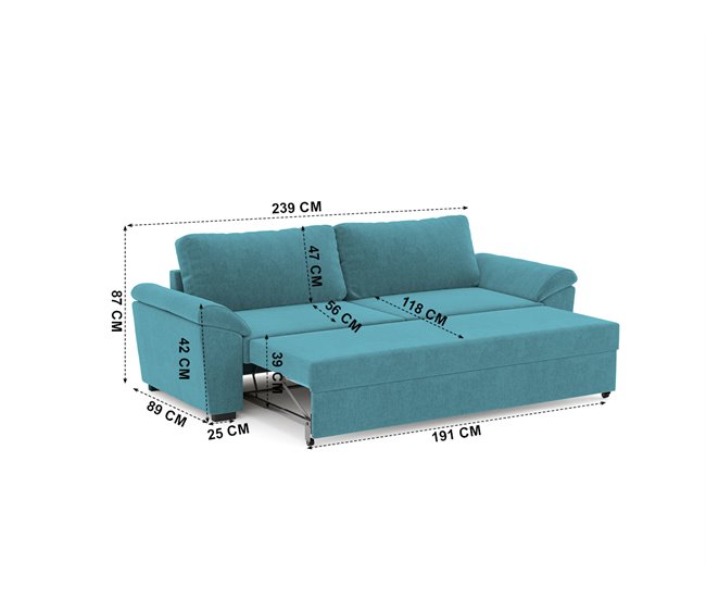 Sofá cama 3 plazas HANSAN Azul