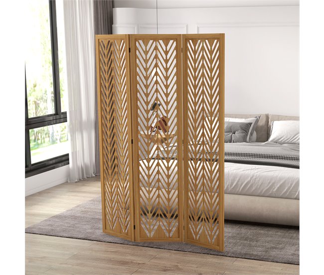 Biombo Madera de Paulownia HOMCOM, hogar - decoración Marron