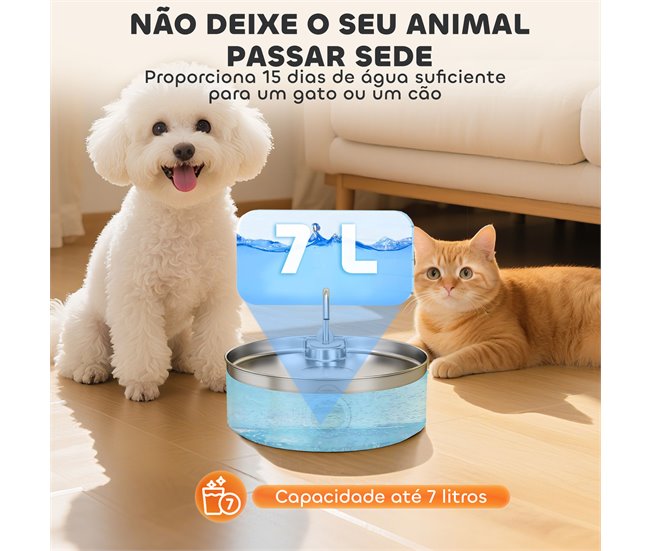 Fuente Agua Mascotas Acero Inoxidable 304 PawHut Gris