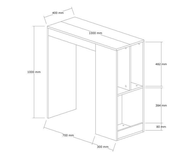 Mesa de cocina alta fija con estantes CLARA Blanco/ Madera