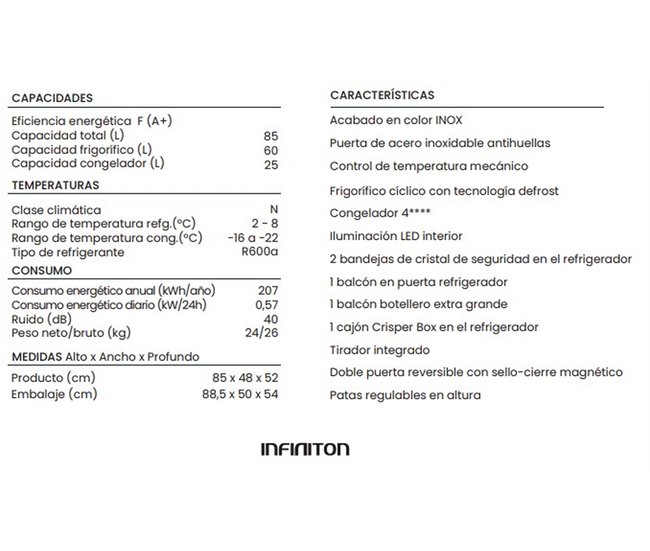 Frigorífico Table Top Infiniton FG-A82I2P Gris