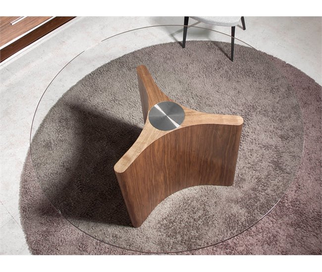 ANGEL CERDA Mesa comedor redonda cristal templado y nogal 150x150 Nogal