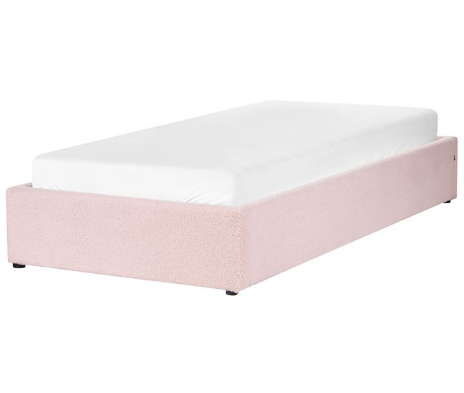 Beliani Cama con somier Bouclé DINAN 97x214 Rosa Talco