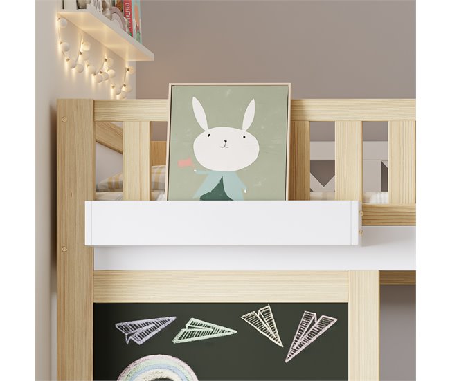 Cama alta de madera de pino Natural/ Blanco