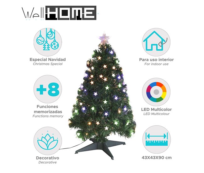 Árbol de Navidad de con 90 Luces LED Blanco con Estrella Verde