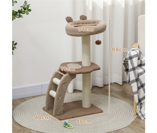 Árbol para Gatos Aglomerado de madera, Poliéster PawHut Marron