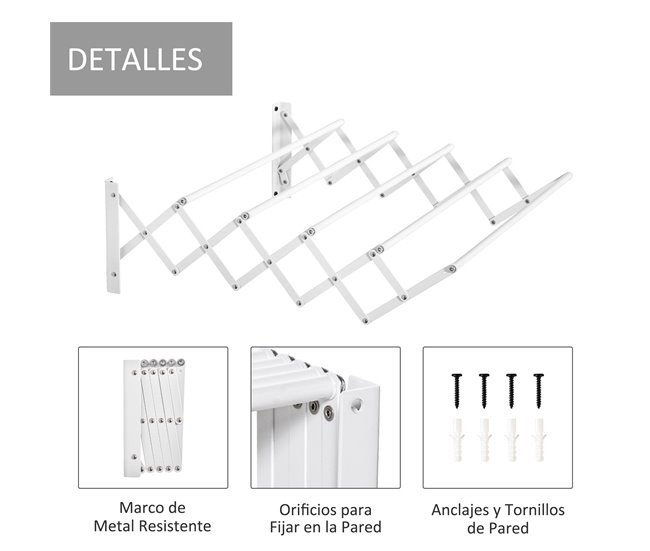 Tendedero de pared Metal HOMCOM Blanco