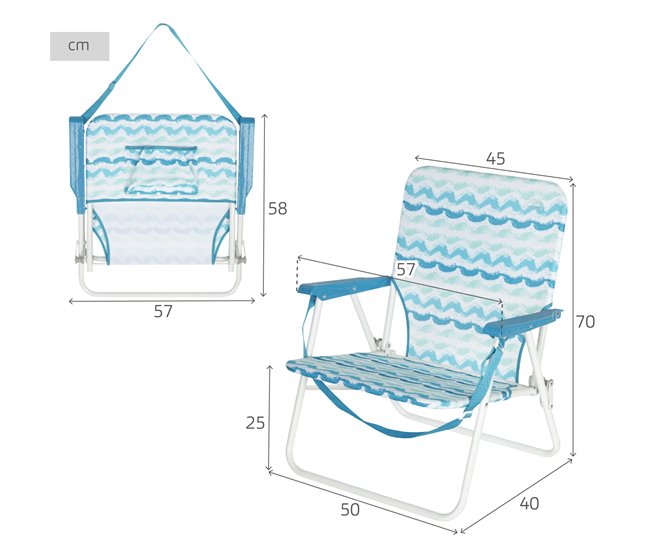 Aktive Silla de playa plegable con respaldo bajo y bolsillo trasero Azul
