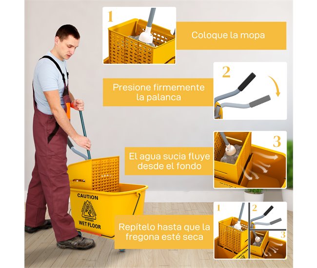 Cubo de Fregona PP HOMCOM, ferretería - lavandería y limpieza Amarillo