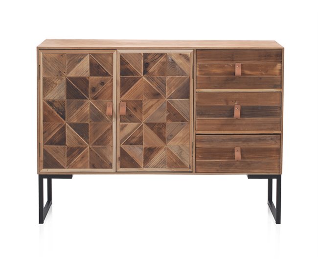 Aparador de Madera de Fresno, Frentes de Madera Reciclada con Base de Metal 110 Madera