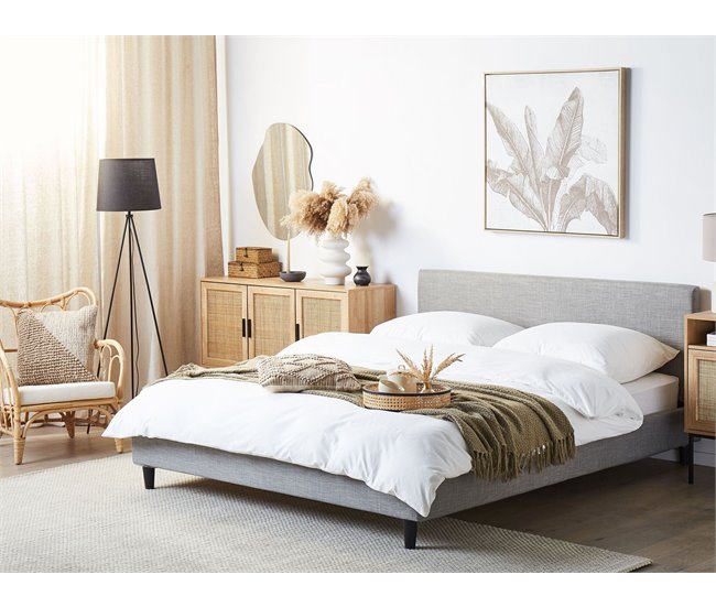 Beliani Cama LED Poliéster FITOU 170x214 Gris Claro