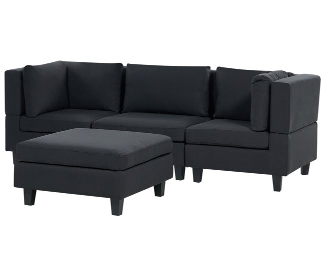 Beliani Sofá con reposapiés Poliéster UNSTAD Negro
