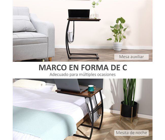 Mesa Auxiliar MDF, Metal y Poliéster HOMCOM 53x35 Marron