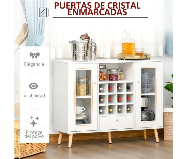 Aparador Melamina, Madera, Vidrio HOMCOM 100 Blanco