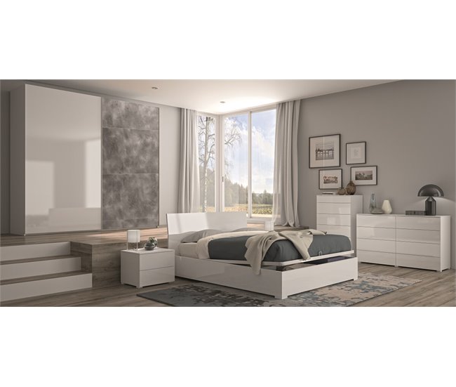 Cama abatible CAPRI 150x190cm color blanco lacado Roble