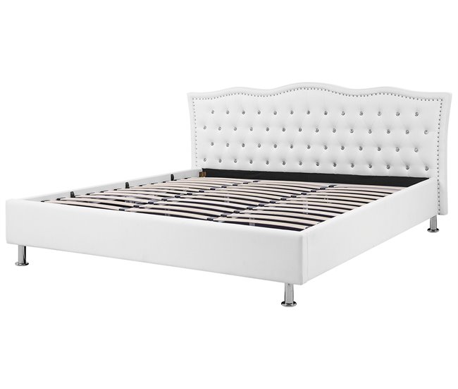 Beliani Cama con almacenaje Piel sintética METZ 212x215 Blanco