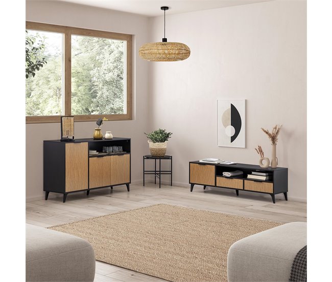 Mueble TV Denis 1 puerta y 2 cajones Negro
