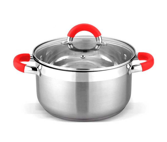 Batería Cocina Set 8 Piezas Vitro Inducción Acero Rojo Gridinlux Rojo