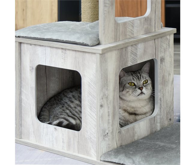 Árbol para Gatos Aglomerado de Madera, Felpa y Yute PawHut Gris