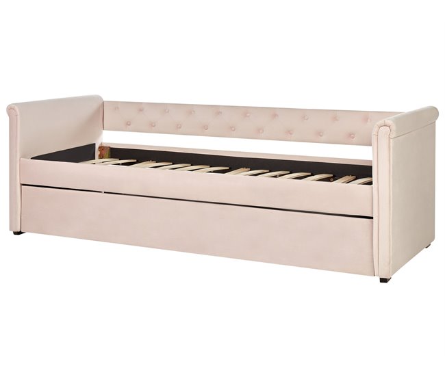 Beliani Cama con somier Terciopelo LIBOURNE 92x220 Rosa Talco