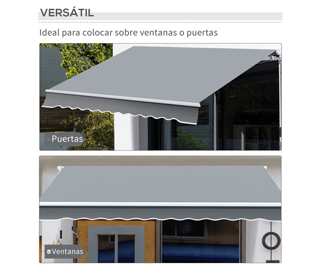Toldo Manual Retráctil Aluminio, Metal, Poliéster Outsunny 295x245 Crudo