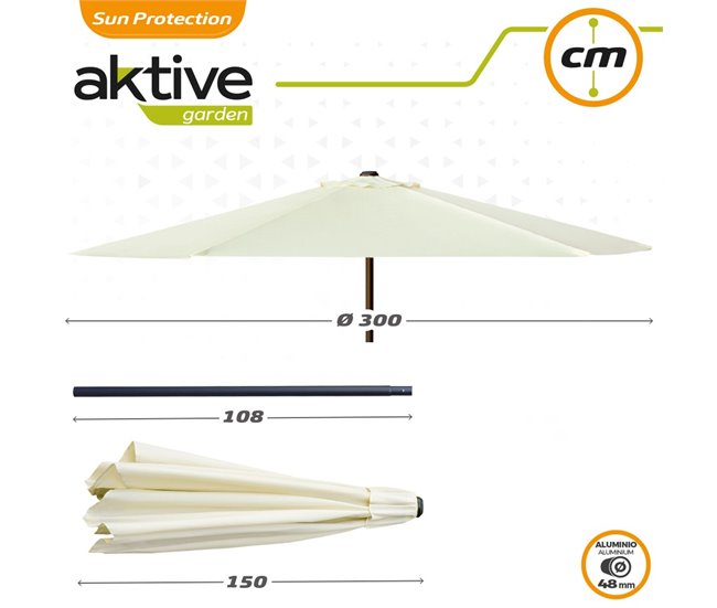 Sombrilla para jardín hexagonal Ø300 cm c/sistema de doble polea Aktive Crema