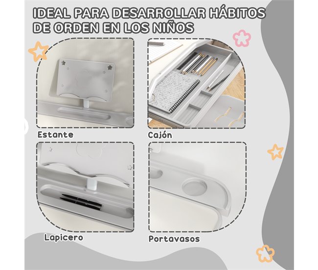 Pupitre Infantil PP, MDF, Acero ZONEKIZ 49x80 Gris