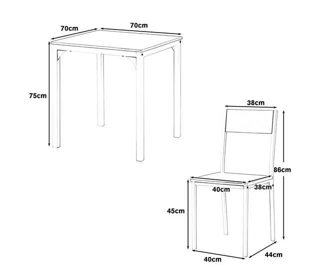 Conjunto de mesas y sillas de comedor 70x70 Marron