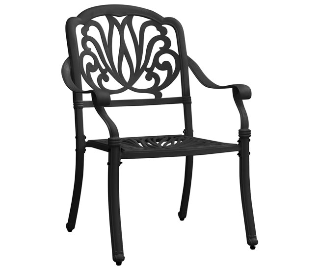 2 Sillas de jardín de aluminio fundido Negro